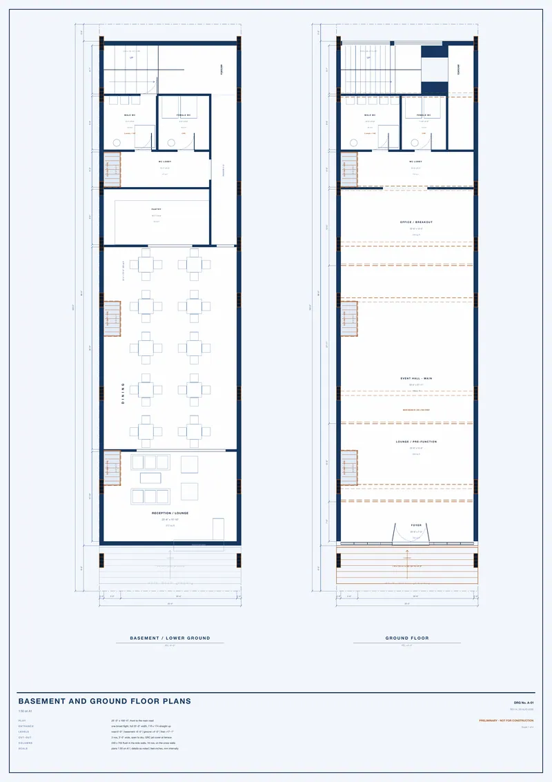 Basement and ground floor plans