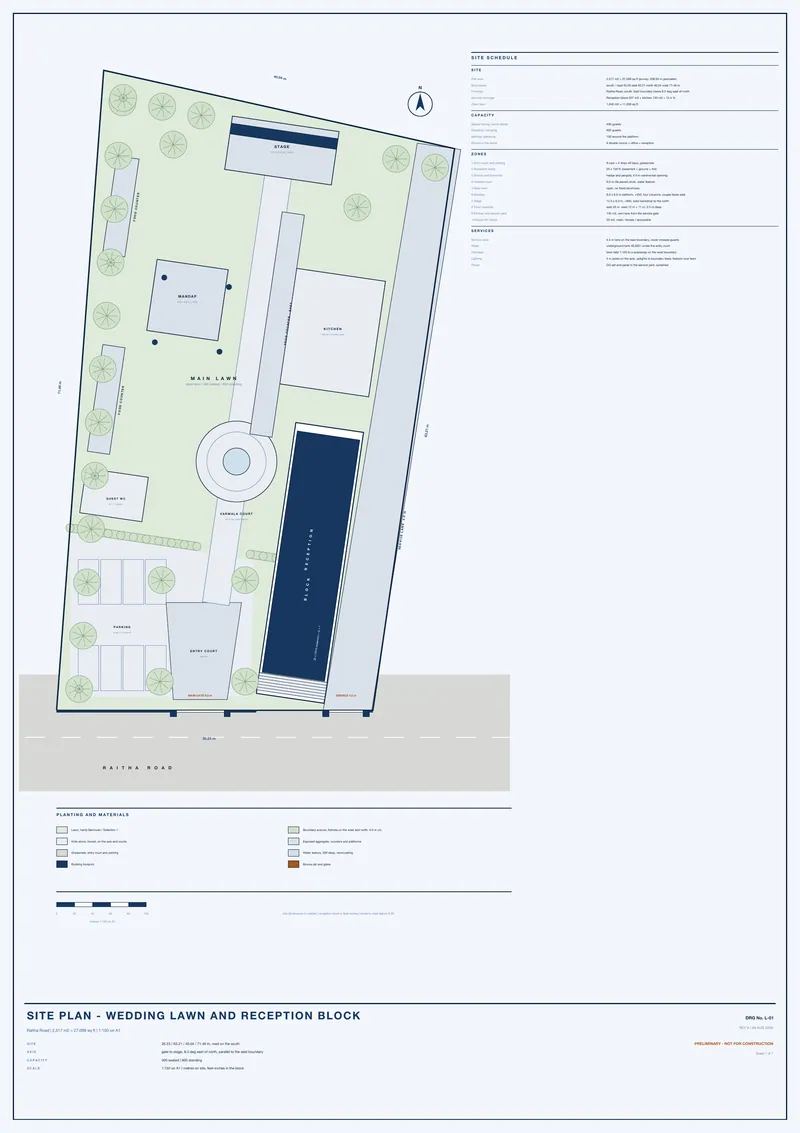 Site plan: wedding lawn and reception block