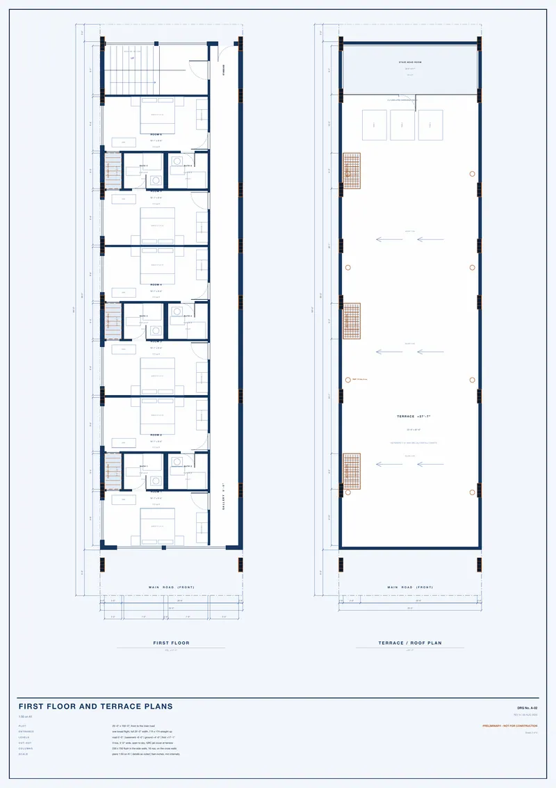 First floor and terrace plans